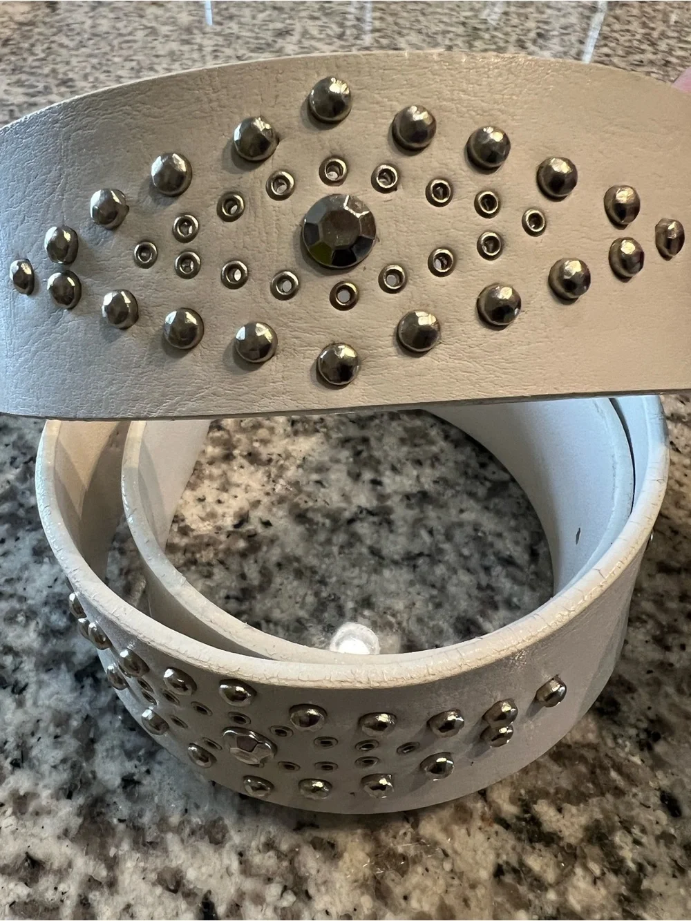 White Studded Leather Belt - Women's Fashion Accessory